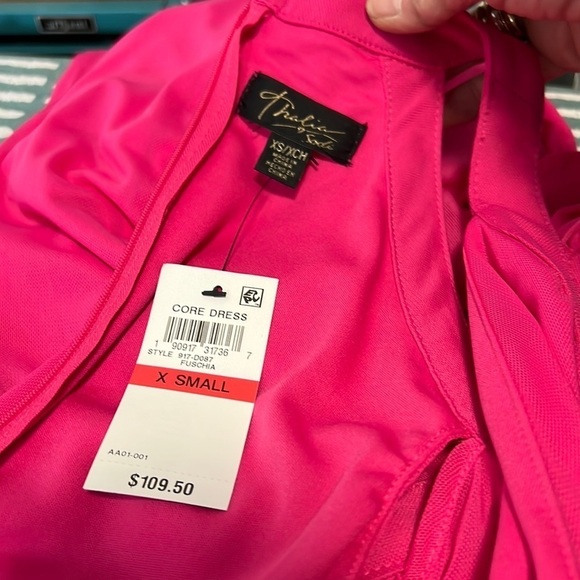 Thalia Sodi NWT Hot Pink Cold Shoulder Mesh Midi Dress Size XS - Picture 8 of 11